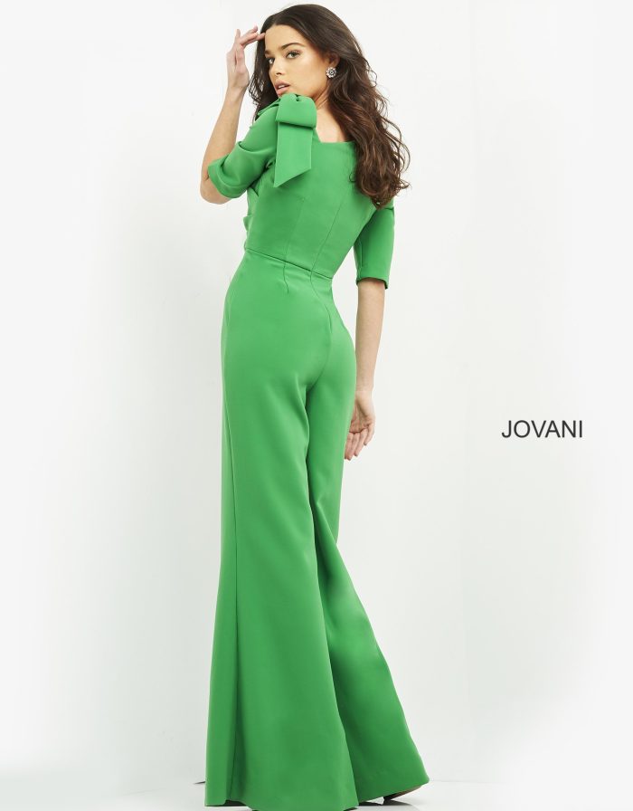 Jumpsuit High Low Neckline Long Formal Jumpsuit Emerald