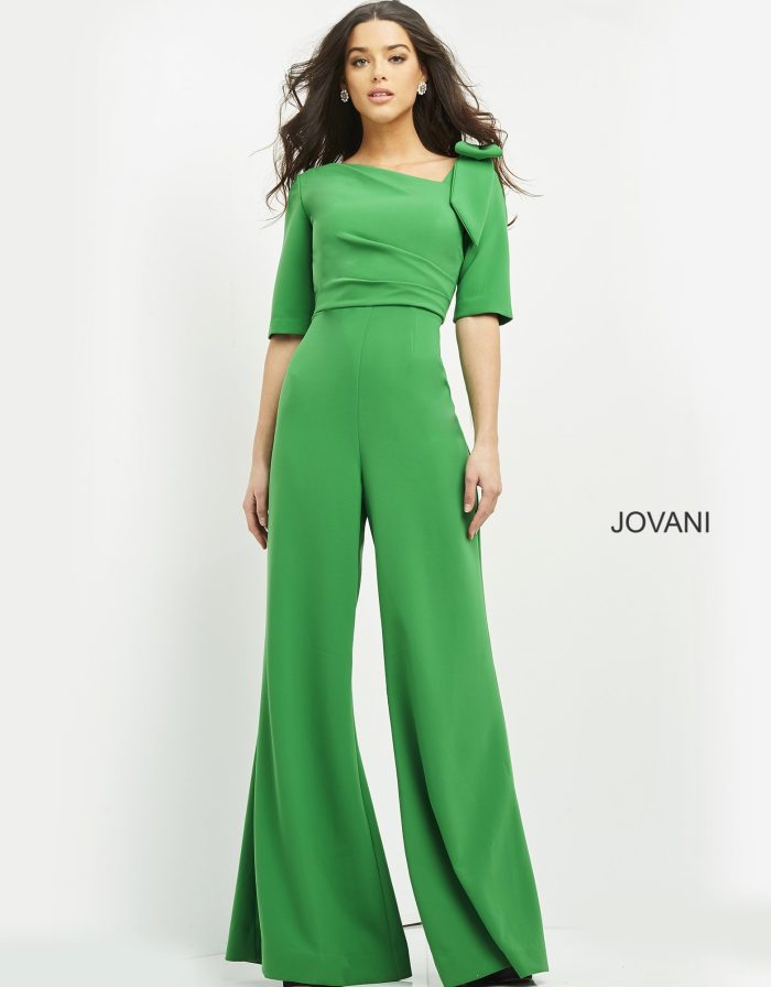 Jumpsuit High Low Neckline Long Formal Jumpsuit Emerald