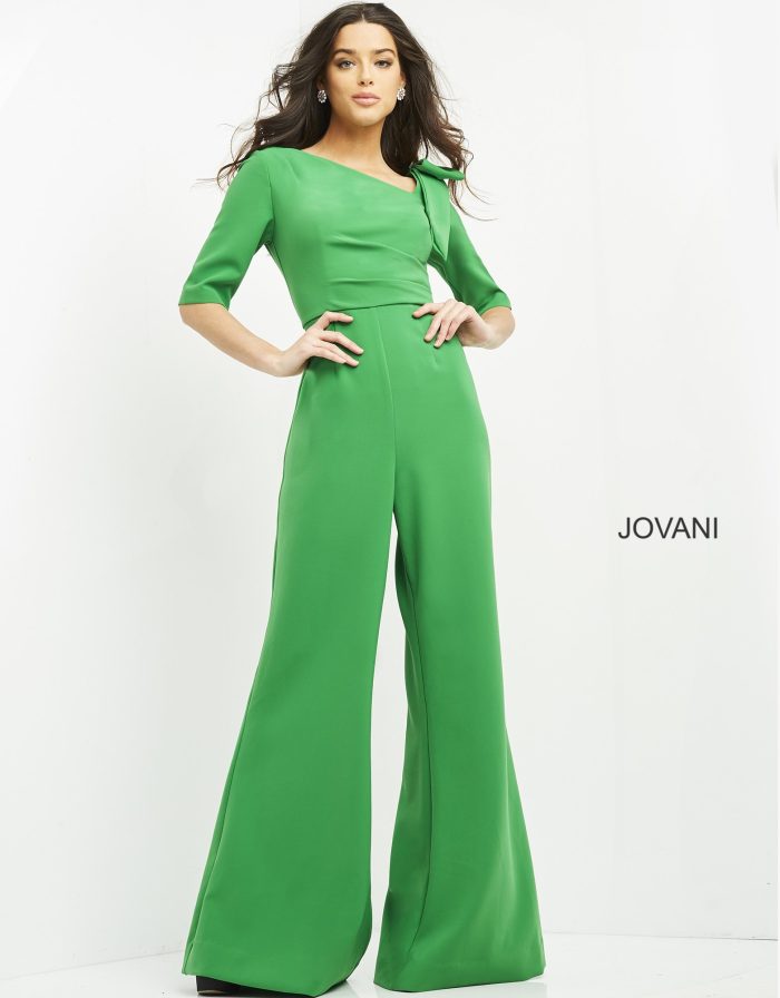 Jumpsuit High Low Neckline Long Formal Jumpsuit Emerald