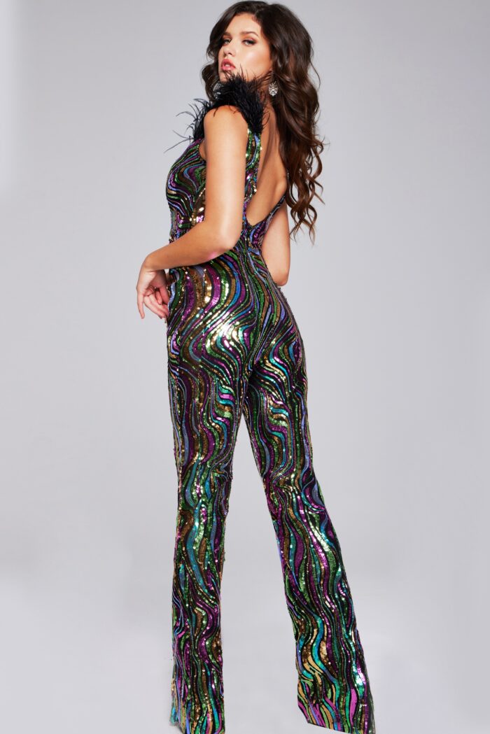 Jumpsuit Sequin Long Fit Formal Jumpsuit Multi/Black