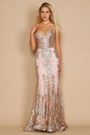 Fitted Corset Long Formal Prom Dress Rose Gold