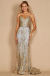 Fitted Corset Long Formal Prom Dress Tiffany Gold