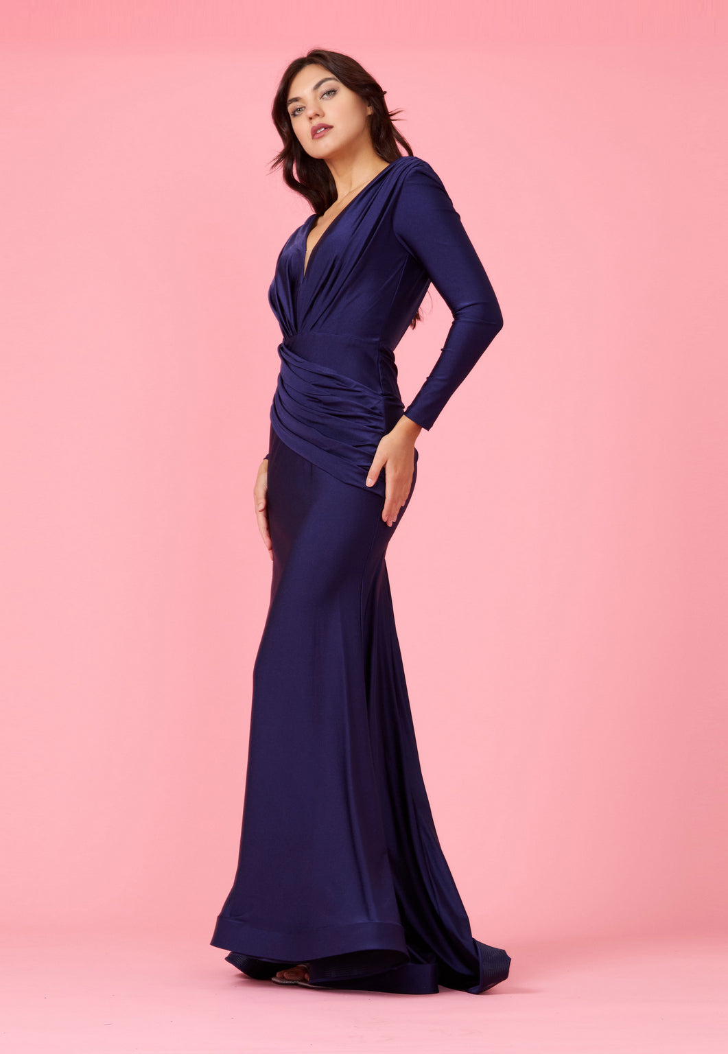 Formal Dresses Long Sleeve Formal Fitted Evening Dress Navy