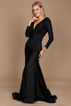 Long Sleeve Formal Fitted Evening Dress Black