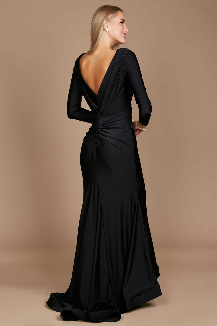 Long Sleeve Formal Fitted Evening Dress Black