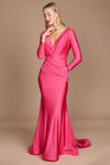 Long Sleeve Formal Fitted Evening Dress Fuchsia