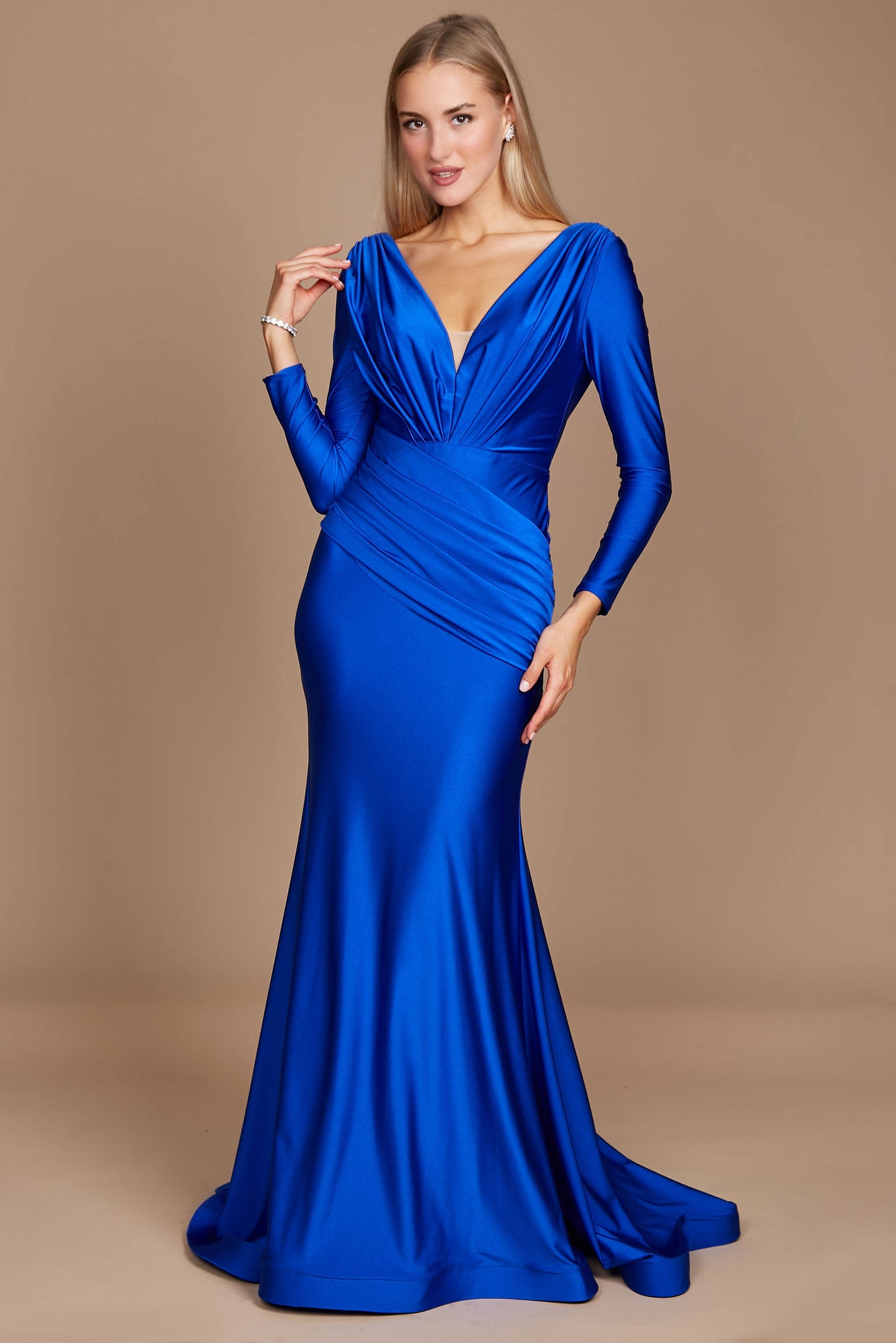 Long Sleeve Formal Fitted Evening Dress Royal