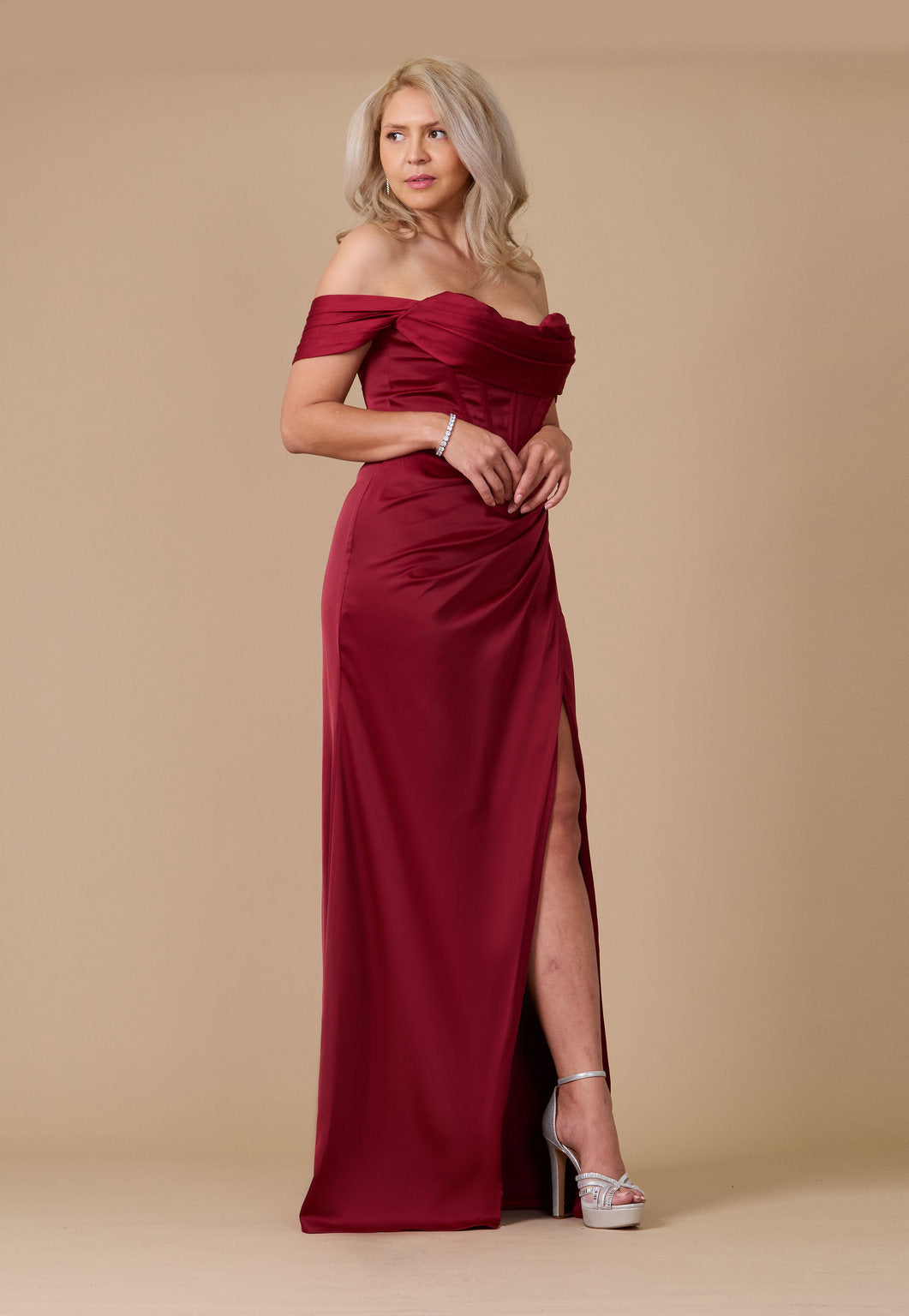 Formal Dresses Corset Satin Formal Evening Dress Burgundy