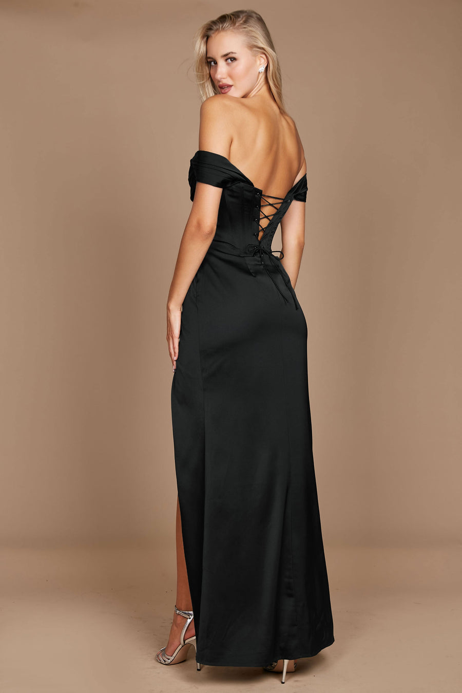 Corset Satin Formal Evening Dress Black