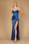 Draped Corset Cowl Long Prom Dress French Blue