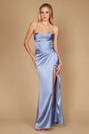 Draped Corset Cowl Long Prom Dress Periwinkle Blue