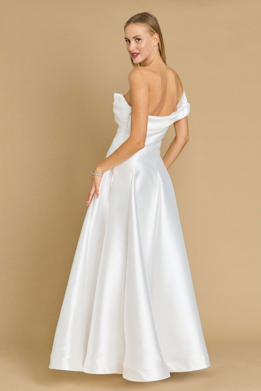 One Shoulder Long Formal Ball Gown Evening Dress Off White