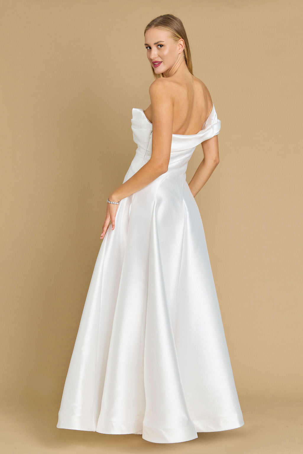 One Shoulder Long Formal Ball Gown Evening Dress Off White