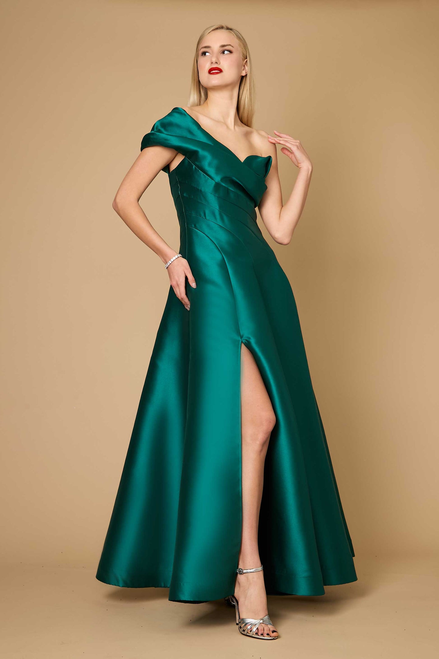 One Shoulder Long Formal Ball Gown Evening Dress Emerald Green