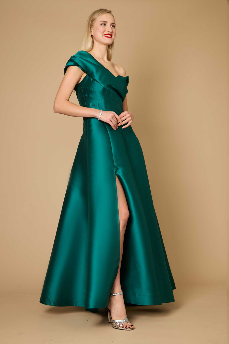 One Shoulder Long Formal Ball Gown Evening Dress Emerald Green