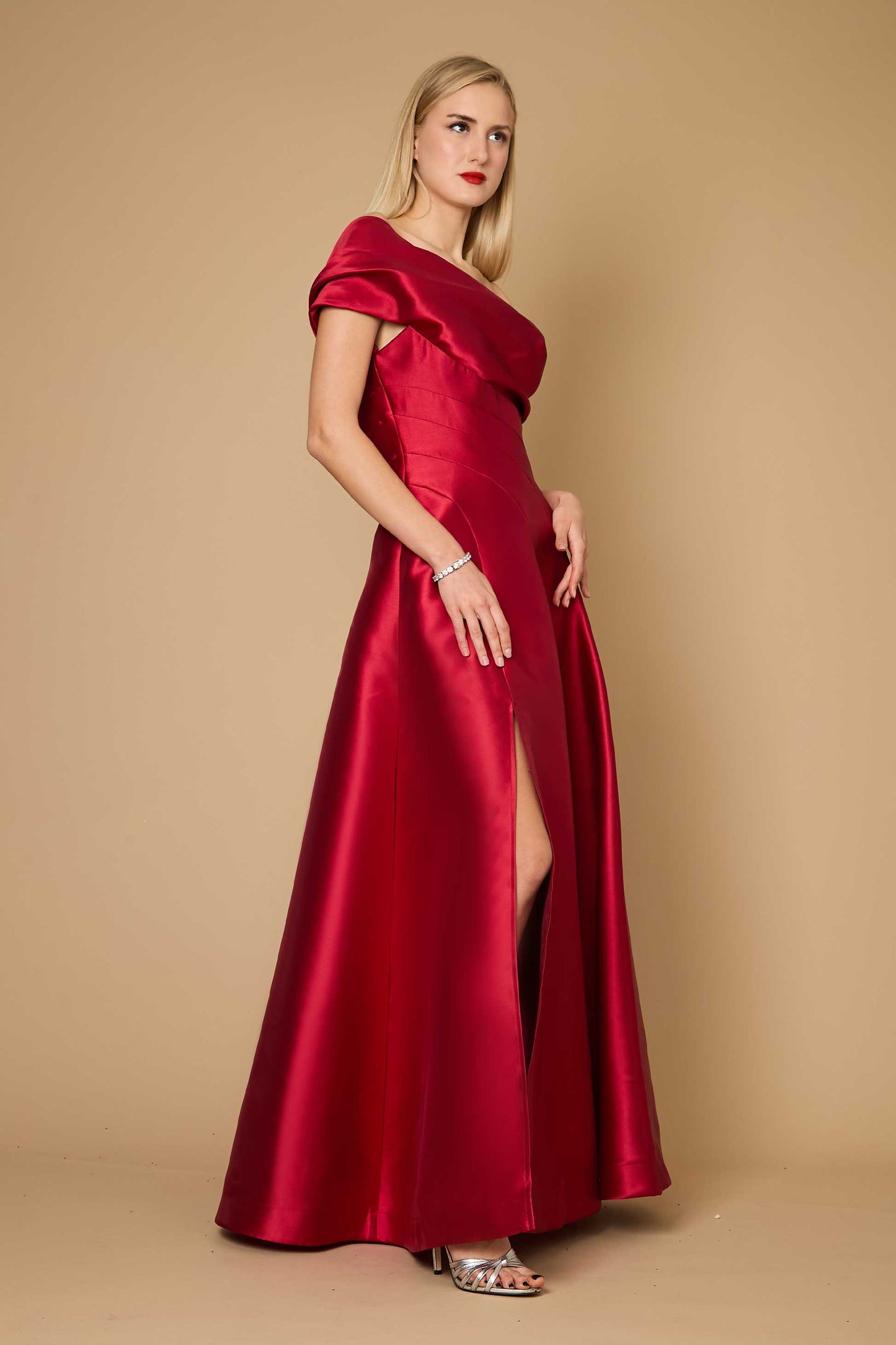 One Shoulder Long Formal Ball Gown Evening Dress Burgundy