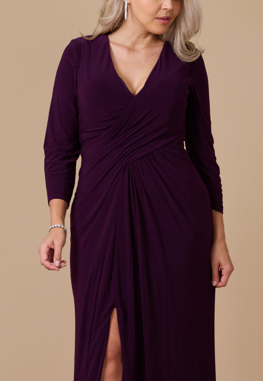 Formal Dresses Long Formal Stretch Evening Long Sleeve Dress Plum