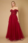 Long Off Shoulder Corset Formal Dress Burgundy