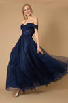 Long Off Shoulder Corset Formal Dress Navy