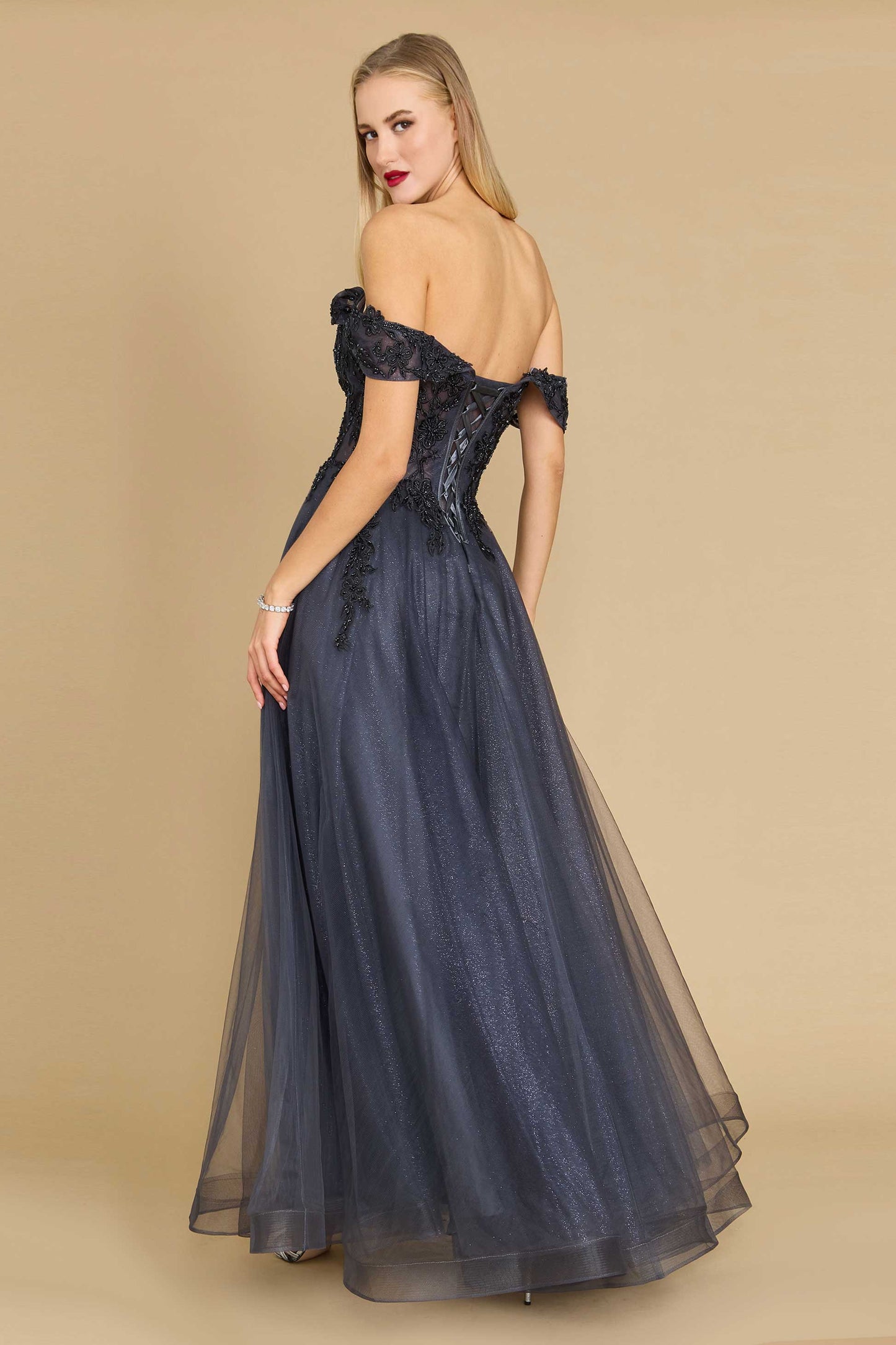 Long Off Shoulder Corset Formal Dress