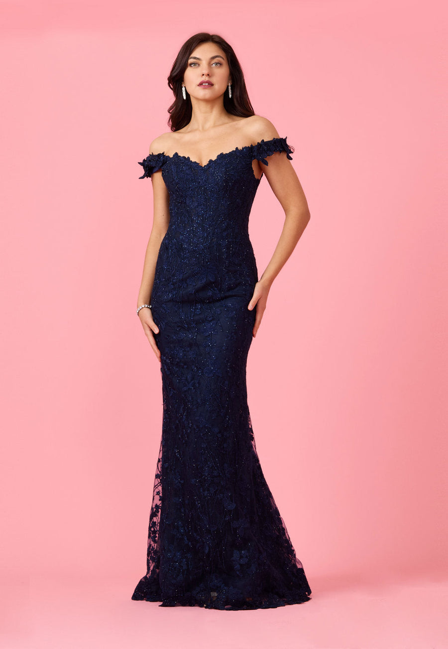 Mother of the Bride Dresses Off Shoulder Vintage Lace Mother of The Bride Evening Dress Navy