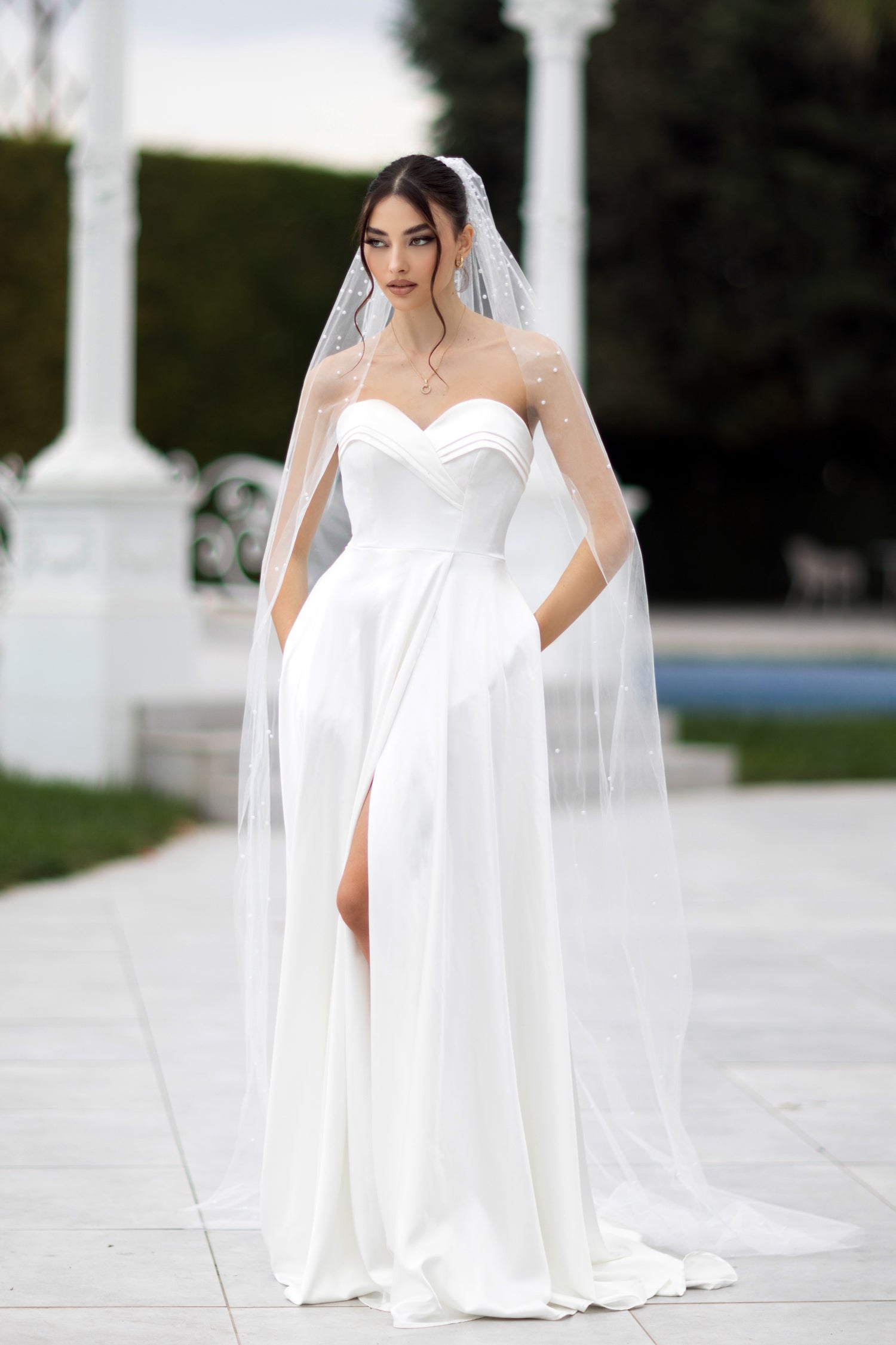 Wedding Dresses Long Slit A Line Wedding Dress Off White