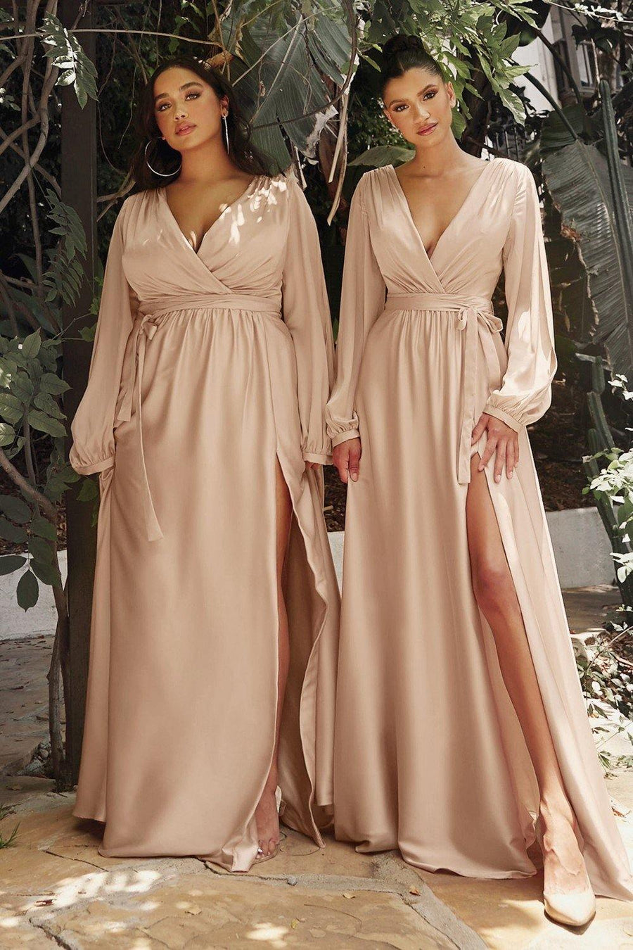 Formal Long Sleeve Dress Evening Gown Nude