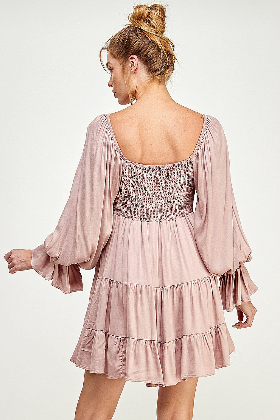 Cocktail Dresses Long Sleeve Tiered Dress Mauve