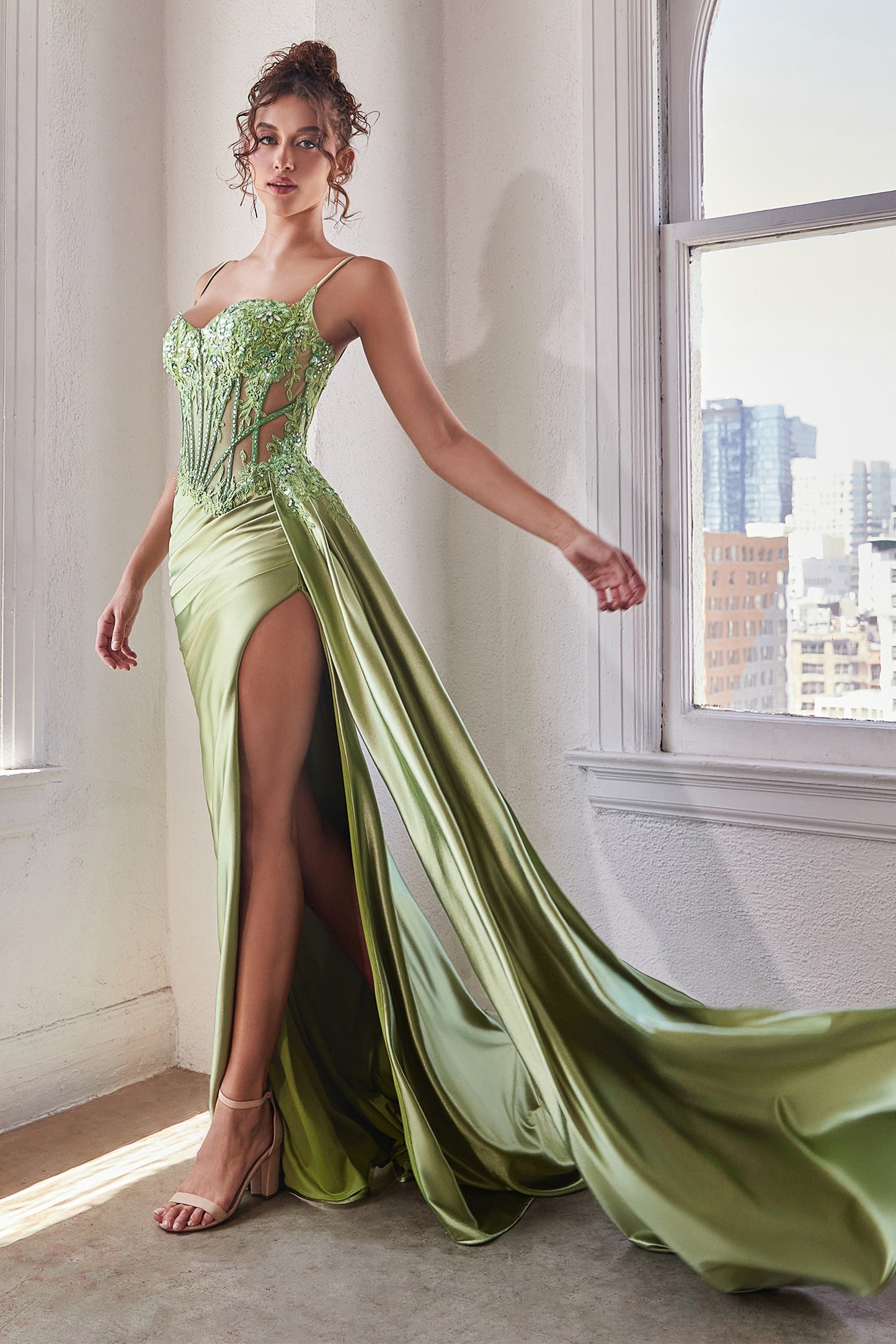 Prom Dresses Long Formal Spaghetti Strap Fitted Prom Dress Greenery