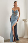 Cinderella Divine CDS419 Strapless Fitted Long Evening Gown Dusty Blue