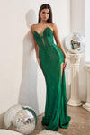   Cinderella Divine CDS419 Strapless Fitted Long Evening Gown Emerald