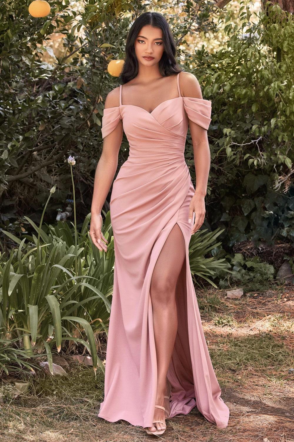 Formal Long Off Shoulder Prom Dress Dusty Rose