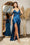 Long Formal Off Shoulder Prom Satin Dress French Navy