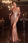 Off Shoulder Long Formal Prom Dress Gold