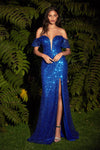 Off Shoulder Long Formal Prom Dress Royal