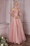 Strapless Shimmering Long A Line Prom Dress - The Dress Outlet